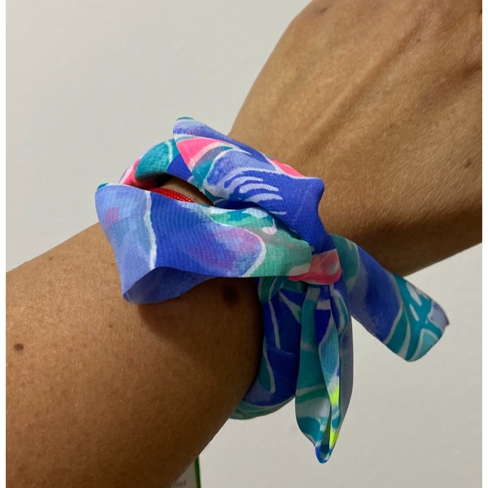 Lilly Pulitzer Fabric Wrapped‎ Bangle Bracelet Blue Pink Floral Bow GWP NEW